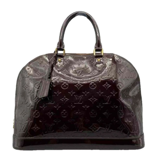 Louis Vuitton Large Burgundy Patent Leather Embossed Alma Handbag