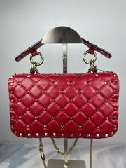 Valentino Minium Leather Burgundy Studded Turn-Lock Handbag and Shoulder Bag