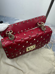 Valentino Minium Leather Burgundy Studded Turn-Lock Handbag and Shoulder Bag