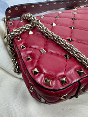 Valentino Minium Leather Burgundy Studded Turn-Lock Handbag and Shoulder Bag